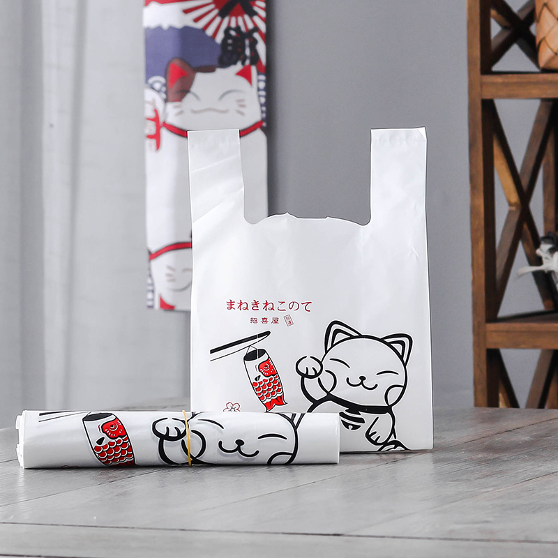 招财猫卡通塑料袋礼品包装方便袋背心袋寿司外卖可定制手提打包袋 - 图2