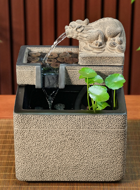 生财流水摆件循环水景茶室布置办公室桌面开业礼物风水水系景观
