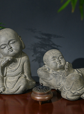 庭院禅意摆件小沙弥和尚中式佛像庭院花园草地院子装饰仿石雕塑