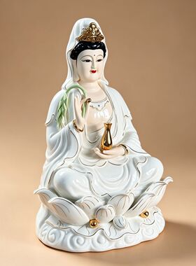 新款高档白玉瓷观音菩萨像高温烧制不褪色南海观世音菩萨陶瓷摆件