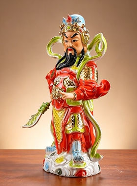 陶瓷站关公关二爷像客厅供奉关圣帝君武财神站像办公室公司摆件