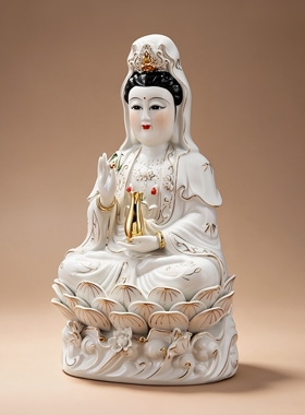 陶瓷南海白玉扶瓶坐莲观音像菩萨观音佛像观世音家用家居摆件