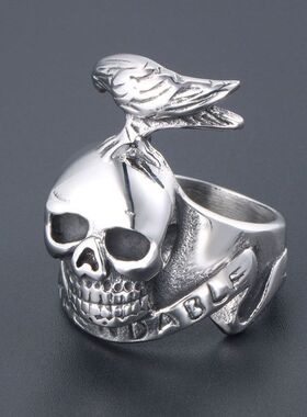 个性时尚饰品批发 敢死队骷髅乌鸦纹身戒指钢钛男士手饰指环SA812