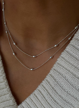 通体S925纯银米粒圆珠锁骨链