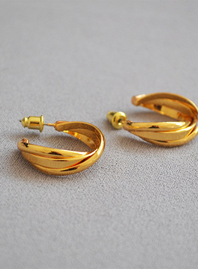 wearing麻花复古黄铜镀18k金耳钉