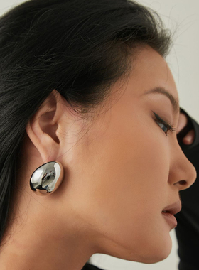 WEARRING椭圆金属光面耳环