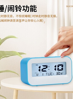 亚马逊跨境简约小精灵闹钟学生起床贪睡电子钟白色背光万年历闹钟