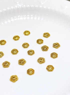 纯银饰品古法银镀金花托S925银diy手链配件隔珠垫片水晶配件材料