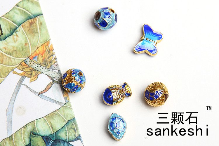 DIY景泰蓝配饰 烤蓝隔珠滴油配件 掐丝银配珠手链项链金色镂空球,淘宝优惠券,粉丝福利购,淘宝优惠卷