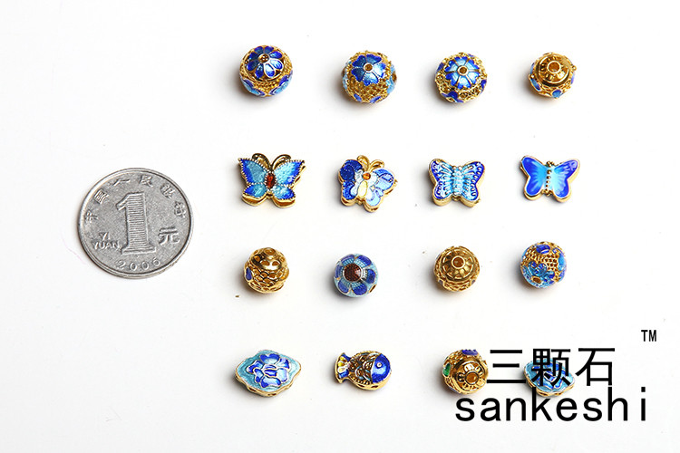 DIY景泰蓝配饰 烤蓝隔珠滴油配件 掐丝银配珠手链项链金色镂空球,淘宝优惠券,粉丝福利购,淘宝优惠卷