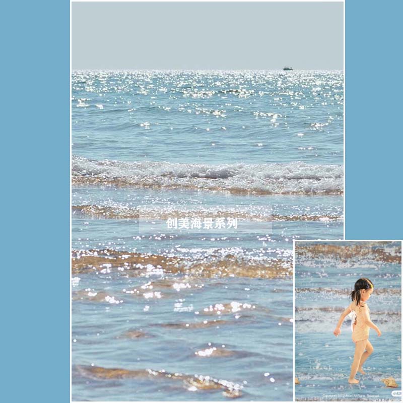 美人鱼儿童室内拍照海景实景海景布置背景儿童大海波浪海边背景 - 图0