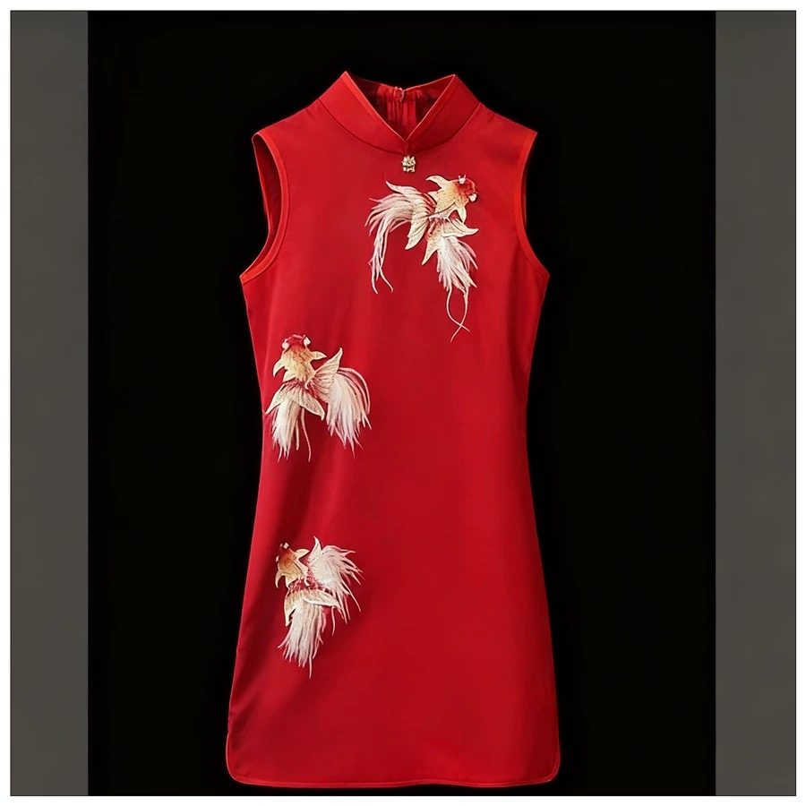 新款锦鲤儿童摄影新中式红色旗袍女童中国风连衣裙喜庆拜年服写真,淘宝优惠券,粉丝福利购,淘宝优惠卷