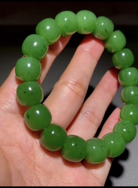 精品新疆和田玉籽料碧玉老型珠手串颜色纯正漂亮 温润细腻11/12mm