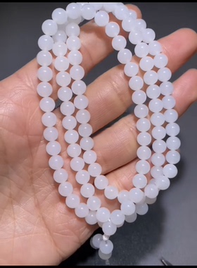 精品新疆和田玉籽料 圆珠108项链 一级白细温润细腻 老糯39克 6mm