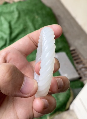 精品新疆和田玉籽料小圈口绞丝手镯一级白 52.5mm 天然正品带证书