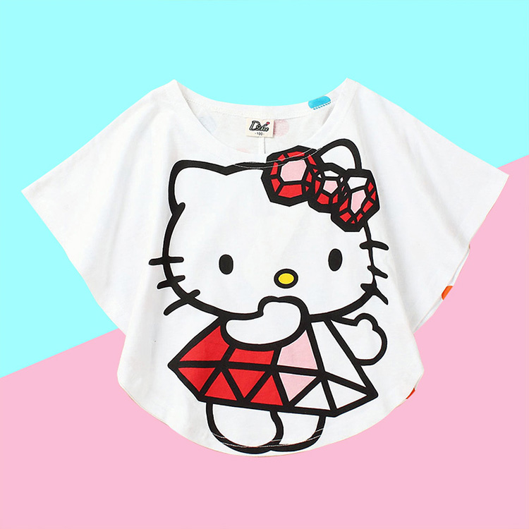 hello kitty童裝凱蒂貓蝙蝠袖衣服女寶寶上衣女童夏款短袖寬鬆T恤