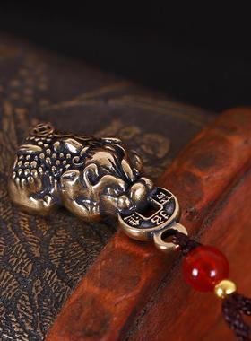 纯黄铜公母一对小貔貅吊坠项链