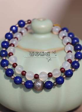 原创玛瑙纯银手链天然青金石