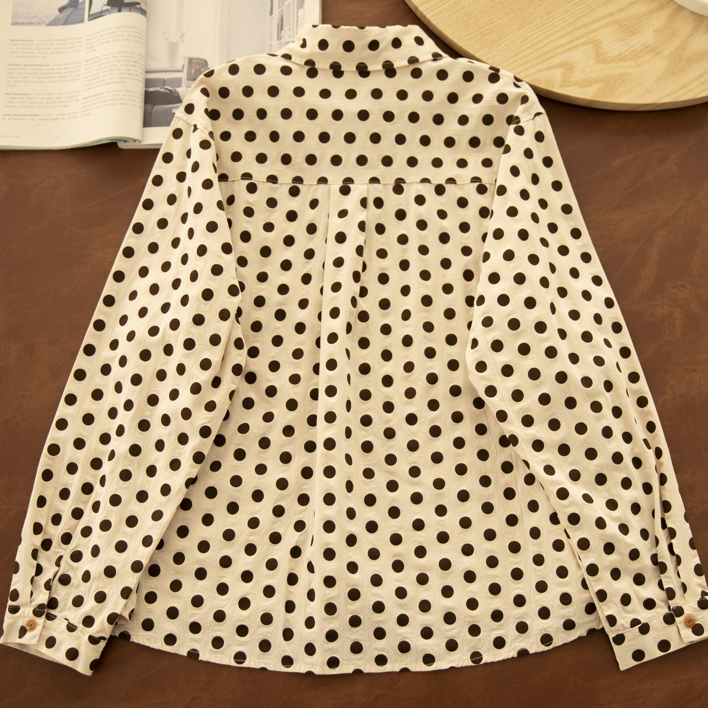 甜卷羊 春新法式复古纯棉波点打底衬衫女长袖宽松显瘦娃娃领衬衫,淘宝优惠券,粉丝福利购,淘宝优惠卷