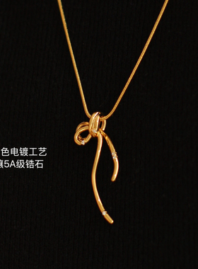 CVON 蝴蝶结丝带项链高级感毛衣链温柔气质颈链配饰秋冬锁骨链