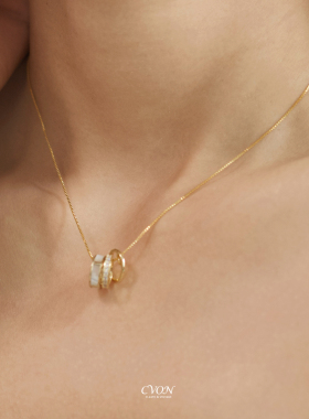 「罗马假日」转运珠三环项链天然贝母高级圆圈吊坠金色颈链锁骨链