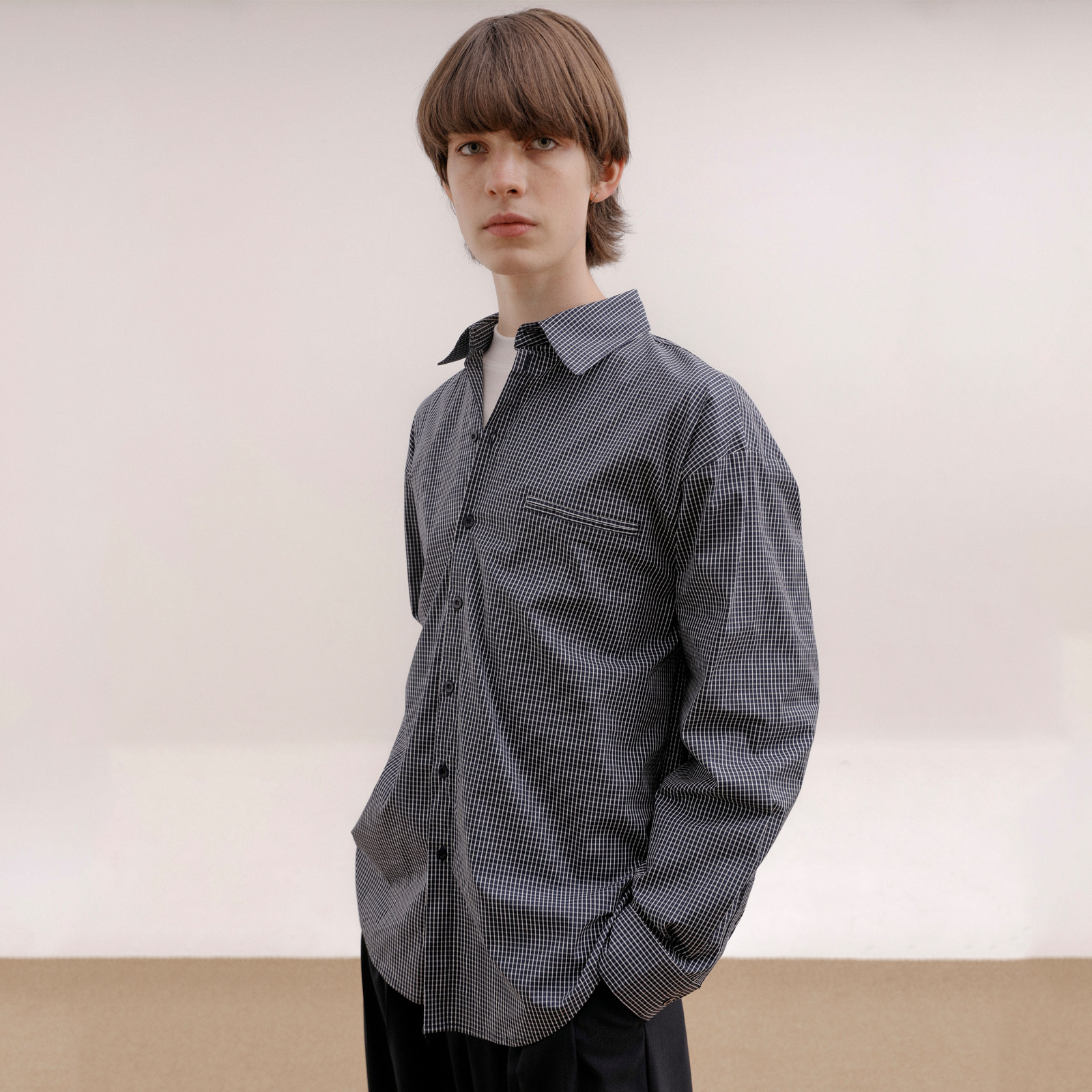 COLN想要miu里miu气怎么能没有1件称心如意的2025春长袖格子衬衫 - 图1