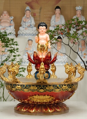 浴佛节法会九龙喷水沐浴盆释迦牟尼太子佛像玻璃钢九龙吐水浴佛盆