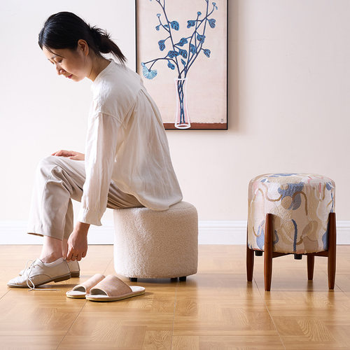 和年美家真皮小凳小圆凳化妆凳成人圆墩沙发凳布艺实木换鞋凳矮凳 - 图3