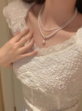 千亿少女#法式复古珍珠双层项链小米珠配饰女高级感小众锁骨链