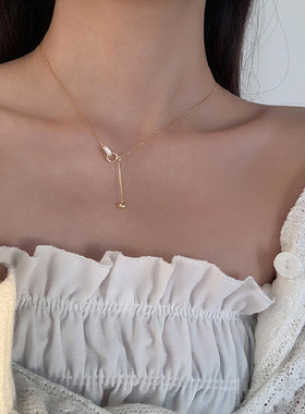 千亿少女#环环相扣圆珠925纯银轻奢小众设计感闪钻项链女锁骨链潮