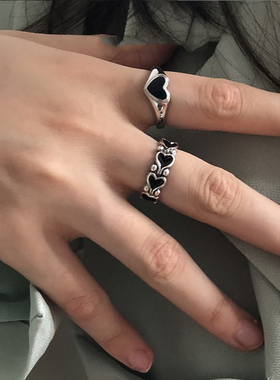 千亿少女韩国复古黑色ins戒指环