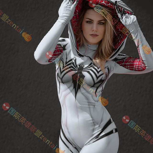 白色女款格温蜘蛛侠毒液Gwen Spiderman cosplay紧身衣zentai服-图0