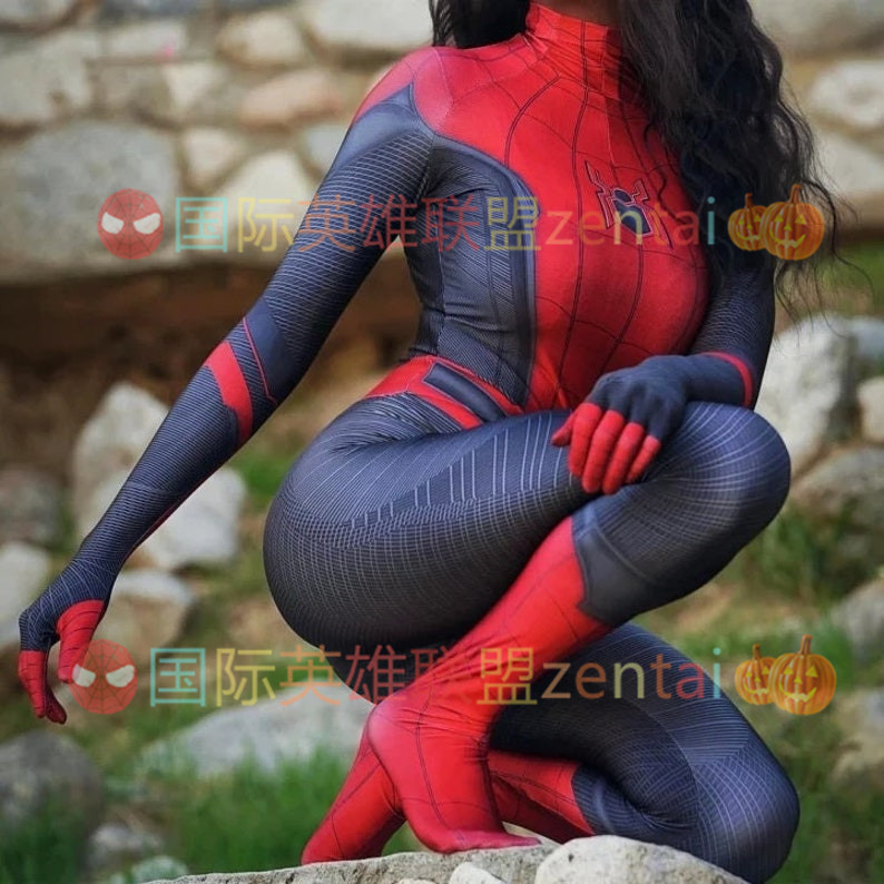 成人儿童电影女款远征蜘蛛侠连体紧身衣Spiderman Cosplay战衣 - 图0