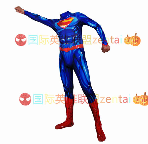 DC漫画正义联盟新款蓝色肌肉超人连体紧身衣Superman Cos扮演套装 - 图3