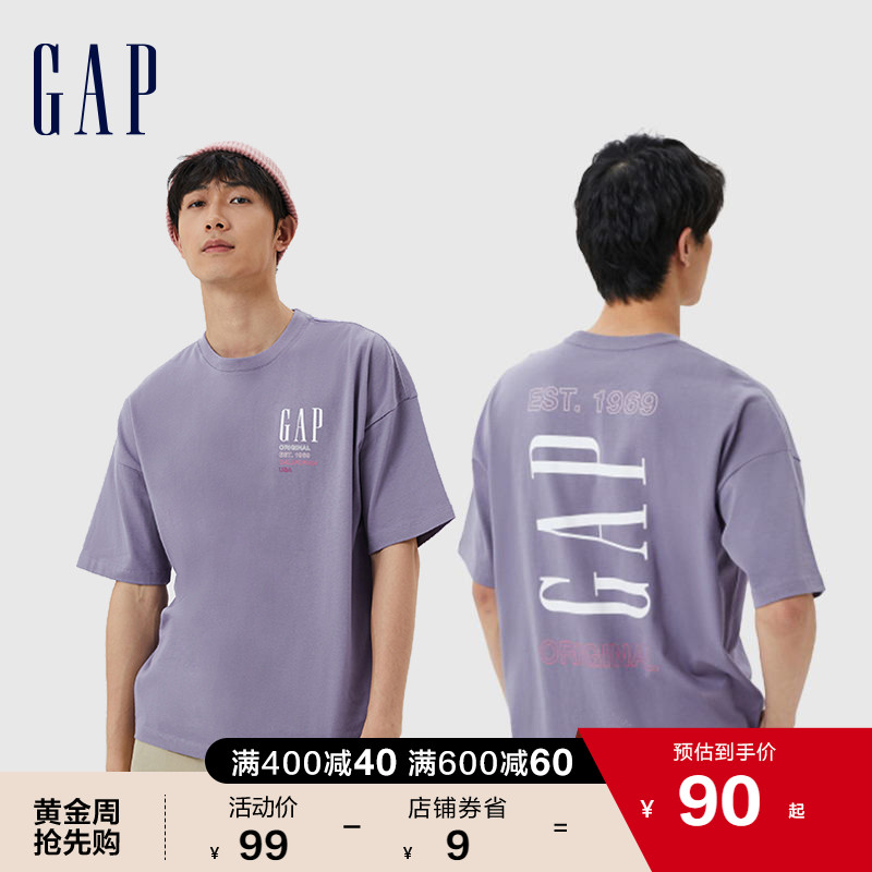 爱打扮(www.idaban.cn)，【亲肤】Gap男女装LOGO纯棉短袖T恤809026夏季情侣上衣无性别