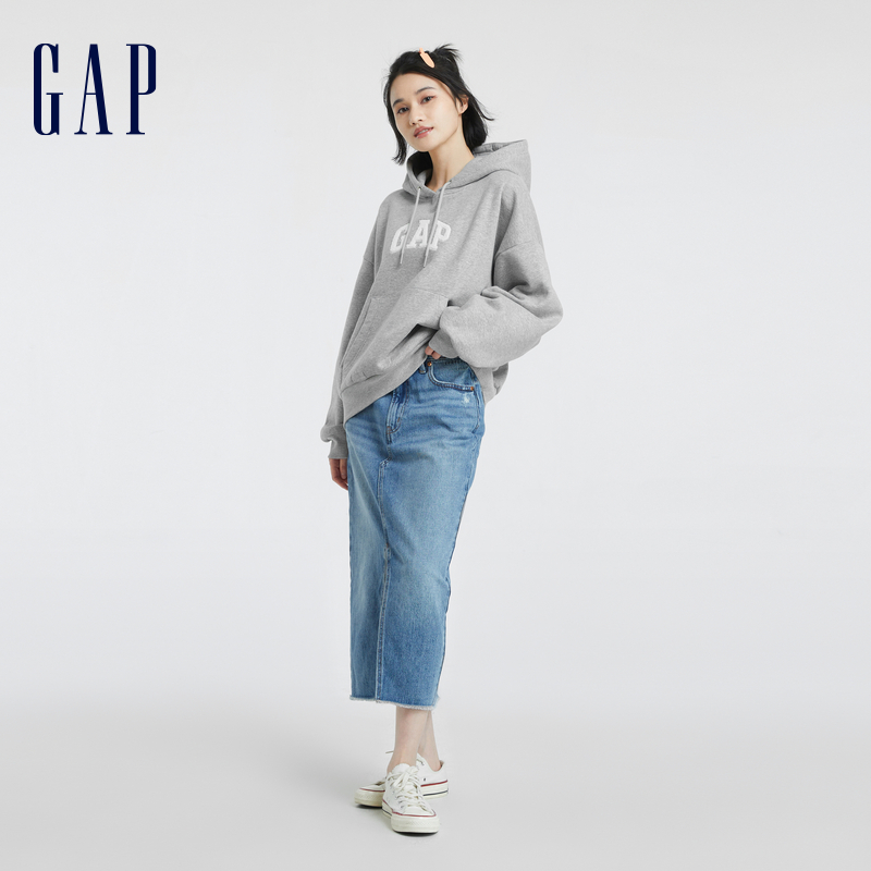 【欧阳娜娜同款】Gap女装秋冬LOGO碳素软磨抓绒卫衣805282连帽衫-图0