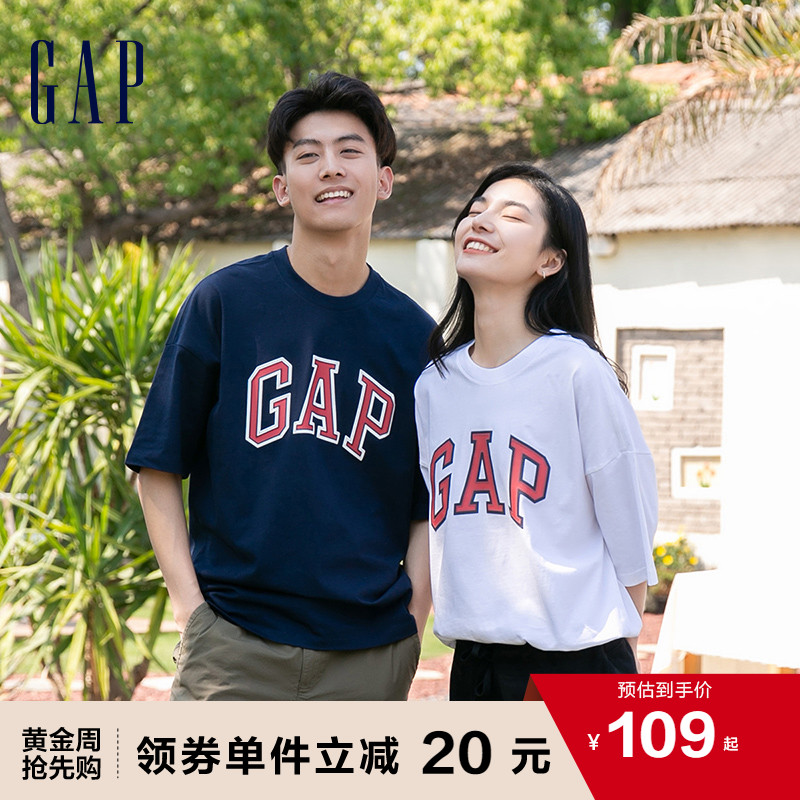 爱打扮(www.idaban.cn)，【亲肤】Gap男女装LOGO纯棉短袖T恤688537 夏季情侣上衣无性别