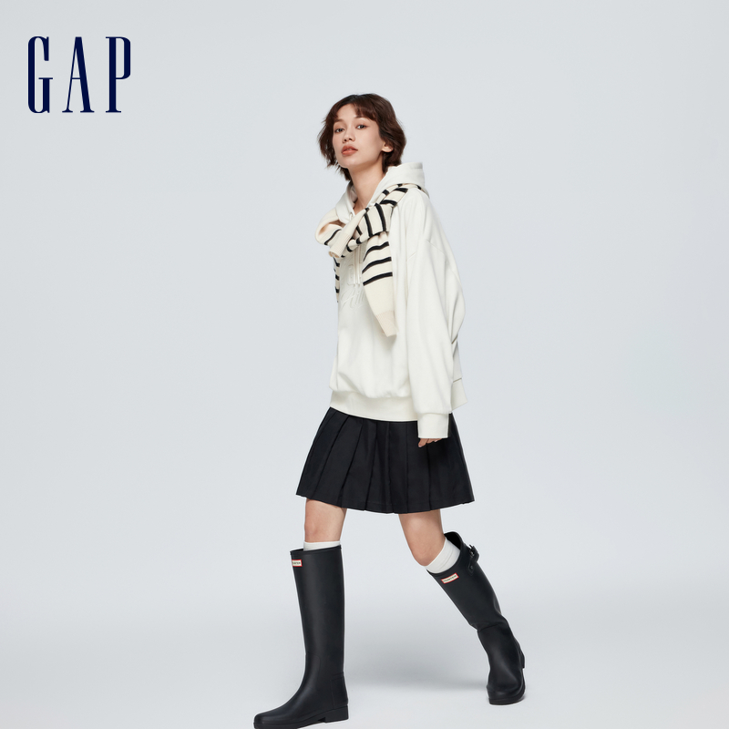 Gap女装2024春季新款法式圈织柔软3Dlogo抽绳连帽卫衣上衣873743-图0