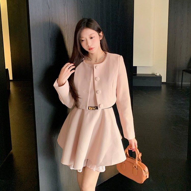 miu系氛围感桃花粉温柔套装裙子少女小香风圆领小外套搭配背心裙,淘宝优惠券,粉丝福利购,淘宝优惠卷