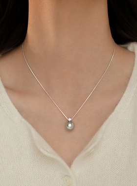 巷南999纯银闪钻珍珠项链轻奢女