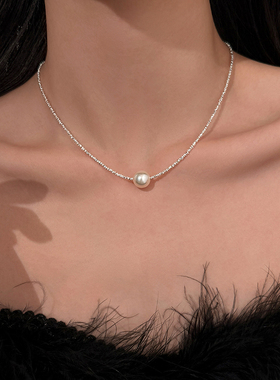 巷南999纯银碎银珍珠项链小众女