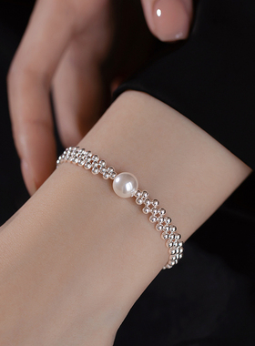 巷南纯银施家珍珠手链闺蜜手镯女