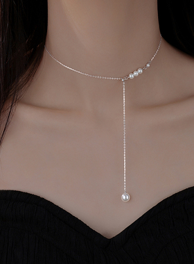 巷南999纯银珍珠项链小众锁骨链