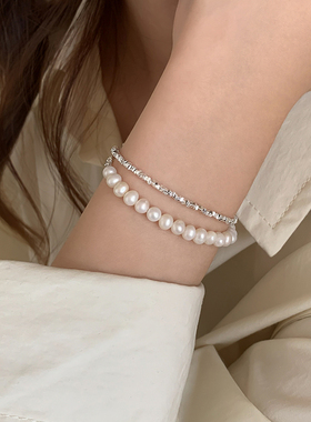 巷南纯银珍珠碎银子手链小众手镯