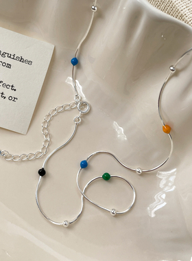 巷南925纯银多巴胺彩豆项链轻奢