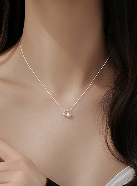 巷南925纯银珍珠银球项链女小众