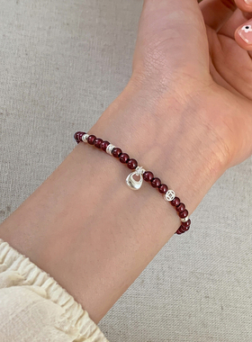 巷南925纯银石榴石银坨手链小众