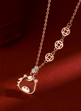 巷南999纯银红运萌马项链锁骨链