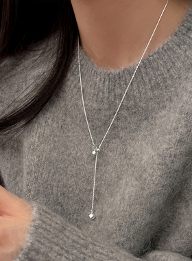 巷南925纯银方块抽拉项链毛衣链