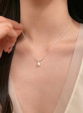 巷南925纯银天然珍珠项链碎银女